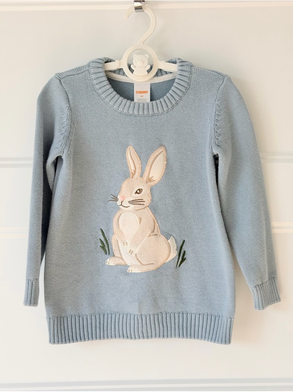 Gymboree Light Blue Sweater with Cream Bunny Applique